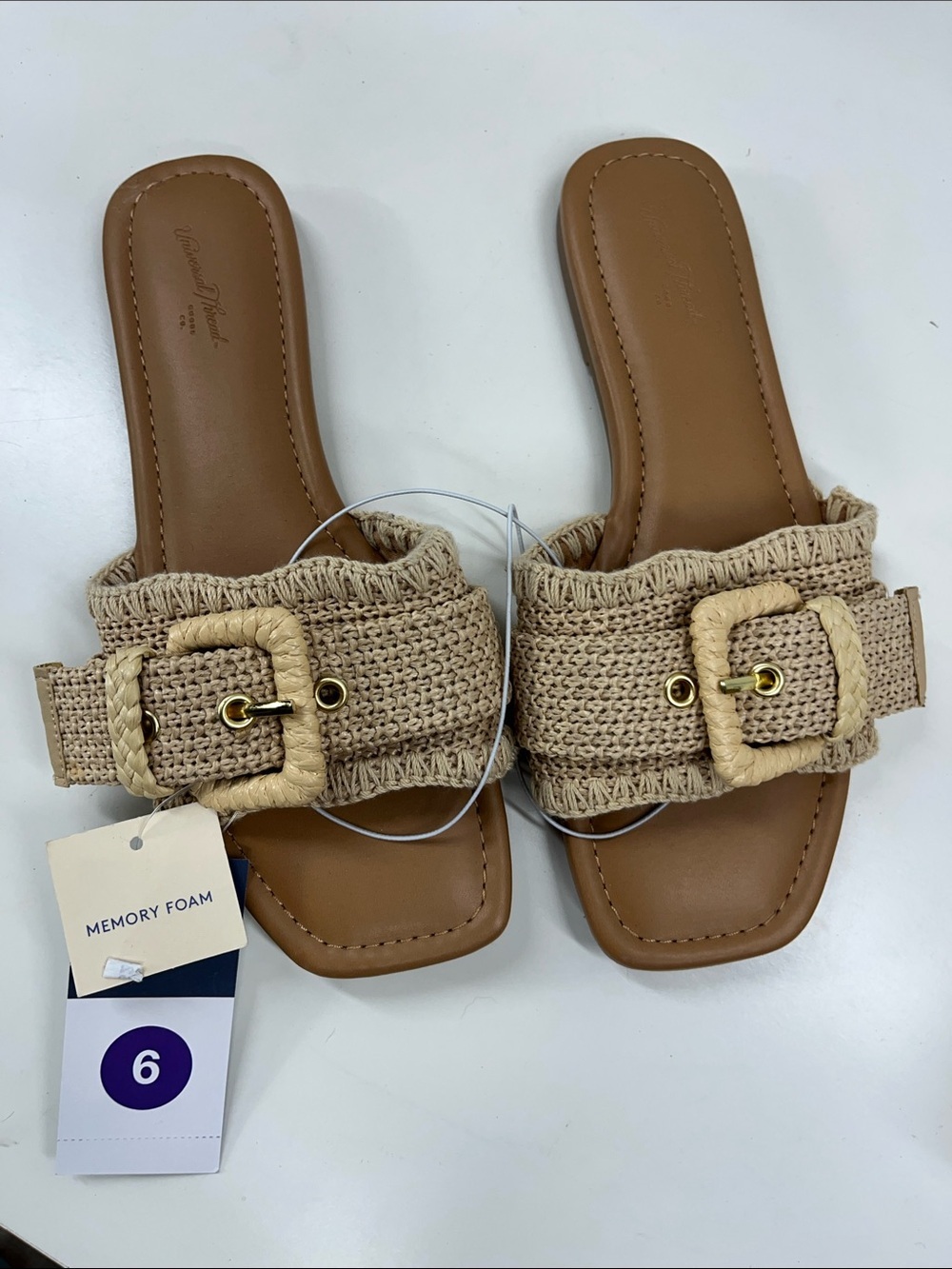 NWT Universal Thread Linda Raffia Buckle Slide Sandals Tan Brown Size 6 - Picture 2 of 4